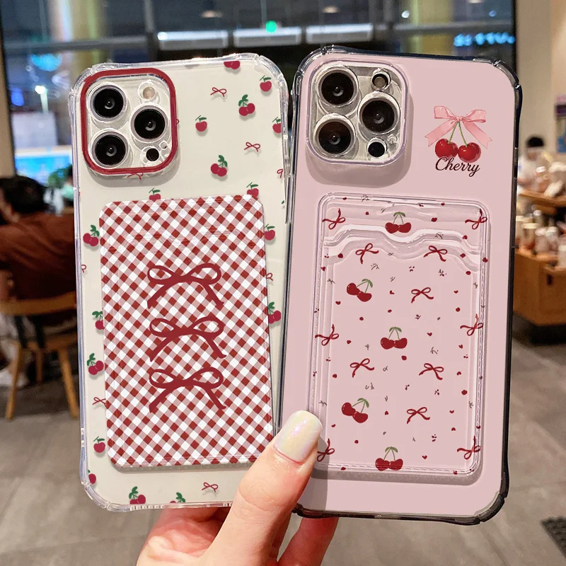 Cute Cherry Phone Case For Samsung S25 S24 S23 FE S26 Ultra Case A16 A57 A56 5g A37 A17 A55 A36 A07 A54 Wallet Card Pocket Cover