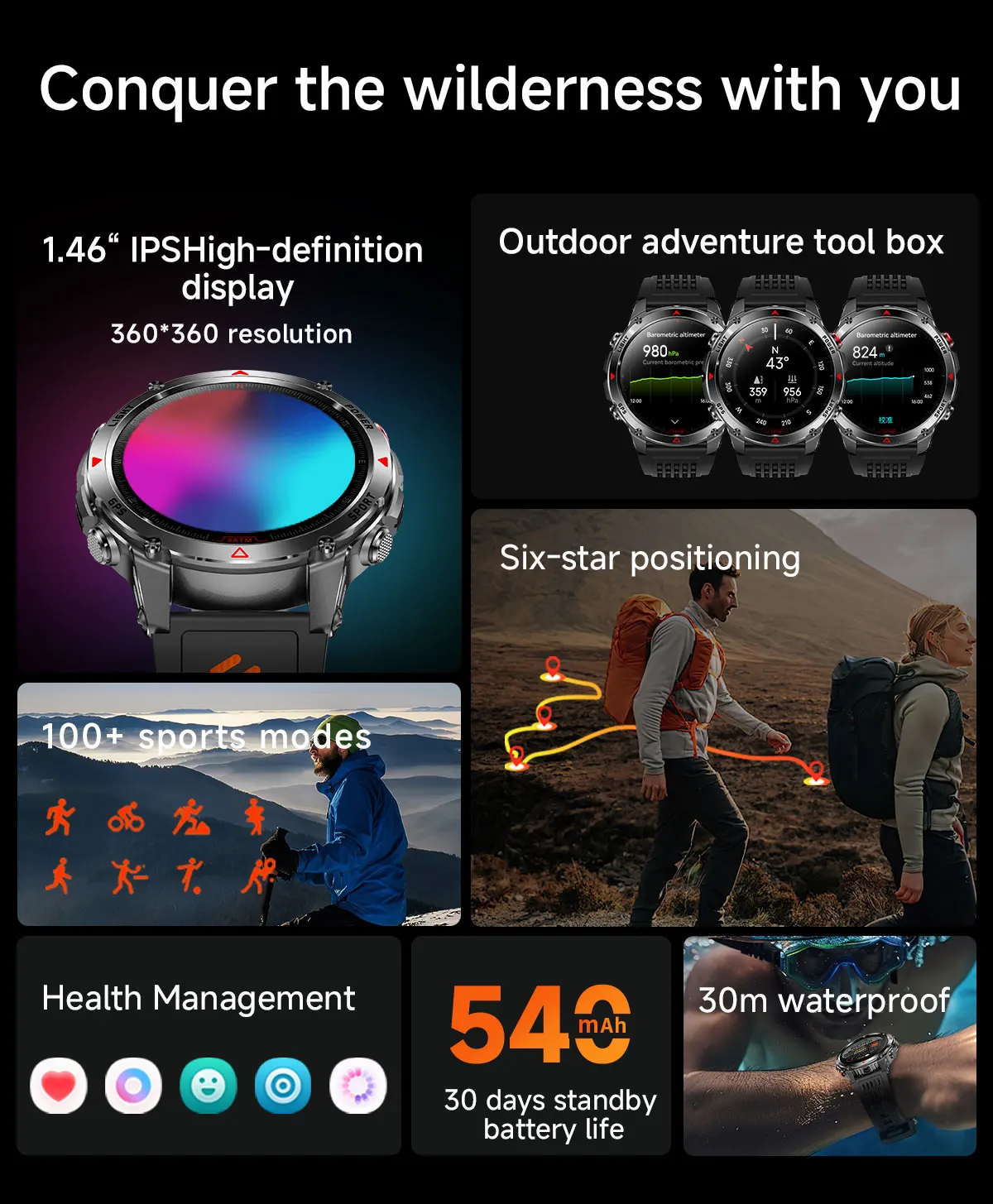 VWAR Tactical Smart Watch Built-in GPS LED Flashlight Compass Altimeter Barometric Sport Smartwatch Men Bluetooth Call Wacthes