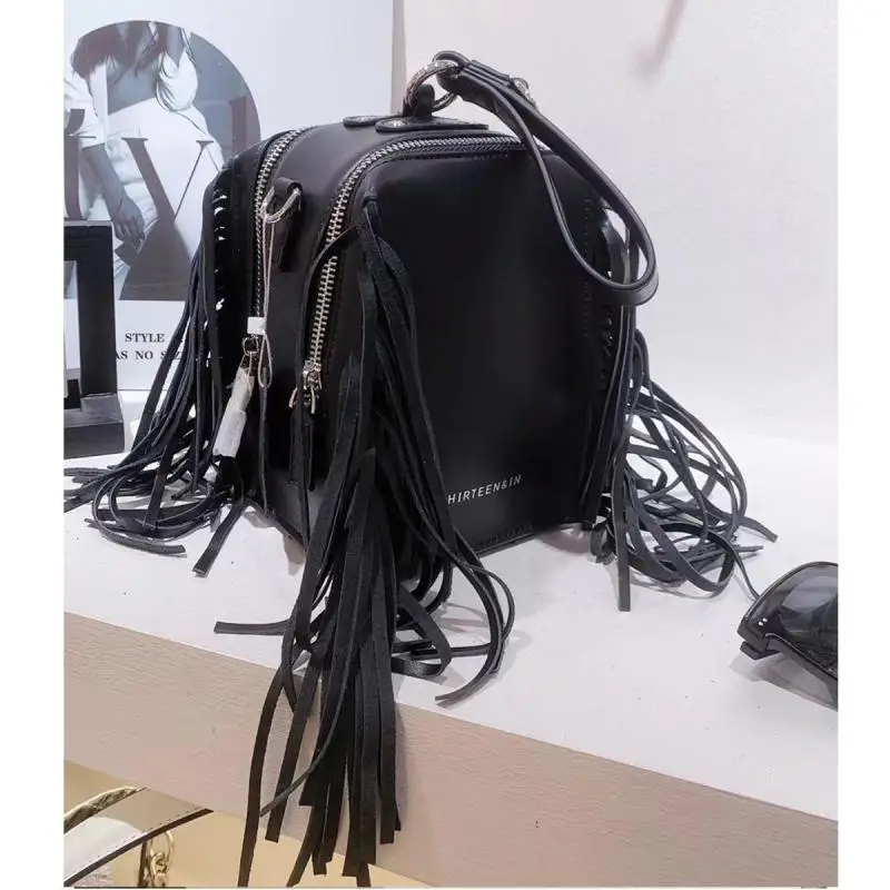 European And American Fashion Tassel Snake Pattern Women's Bag With Personalized Motorcycle Style Single Shoulder Crossbody Bag