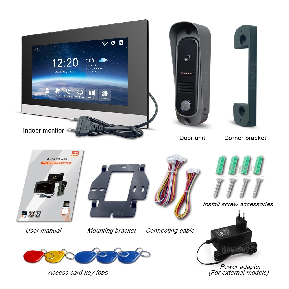 1080P home  intercom system,7” IPS  screen ID card unlocking doorbell, mobile detection, image storage, TUYA wireless doorphone