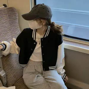 Sweet American Sle ort Coat Women's 2026 Spring New Baseball orm Collar Long Sve Bla White Color Blo Jaet