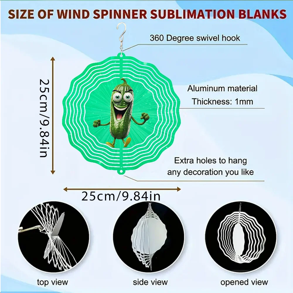 1pc Happy Cucumber Wind Chime with 360° Infinite Rotation Hook, Metal 3D Spinning Garden Decor for Yard and Patio Decoration
