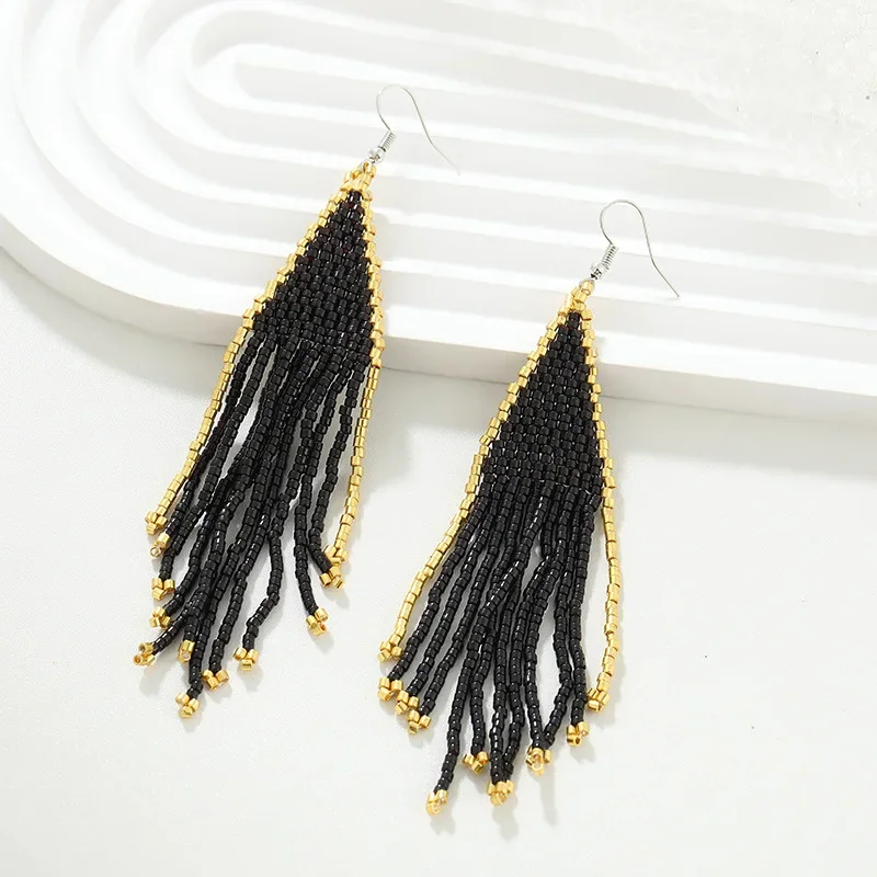 Rice bead earrings Tassel Colour Originality Random string Hand knitting Bohemia Alloy Fashion Simple Beaded earrings