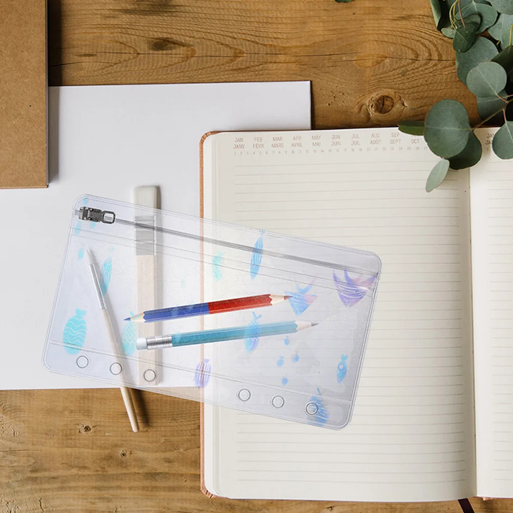 

2Pcs A6 PVC Zipper Binder Pouch Notebook Storage Pocket Loose Leaf Book Accessory Business Cards Documents Hand