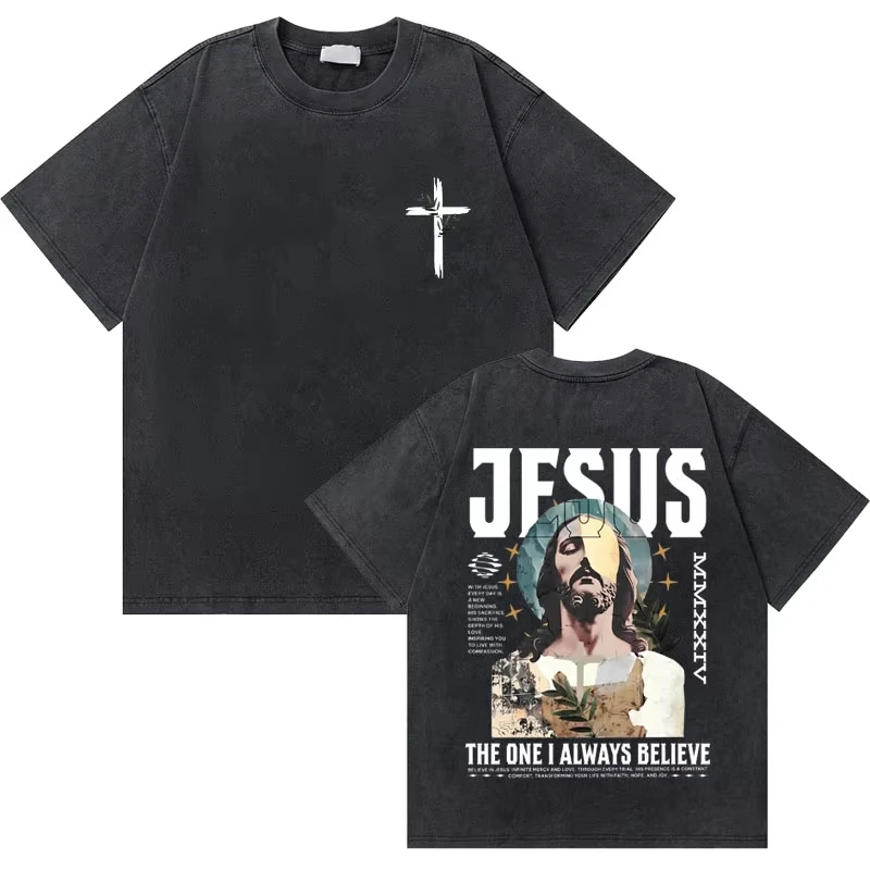 Männer Frauen Hip Hop Mode Rock Kurzarm Übergroße T-shirts Unisex Gewaschen Vintage Christian Jesus Ist König Grafik T Shirts