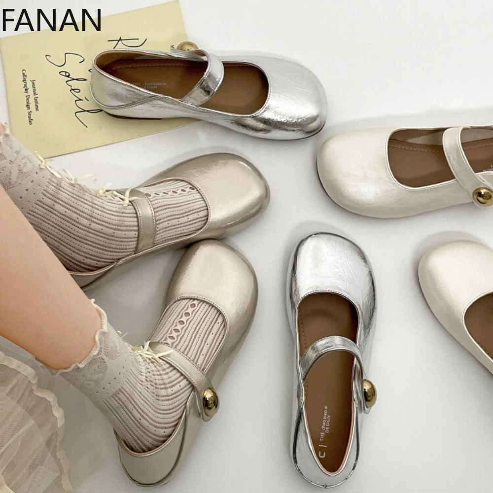 

Винтажная женская обувь на серебряной подошве, лето 2025, новые повседневные туфли Мэри Джейн на внутреннем каблуке, кожаные туфли-лодочки