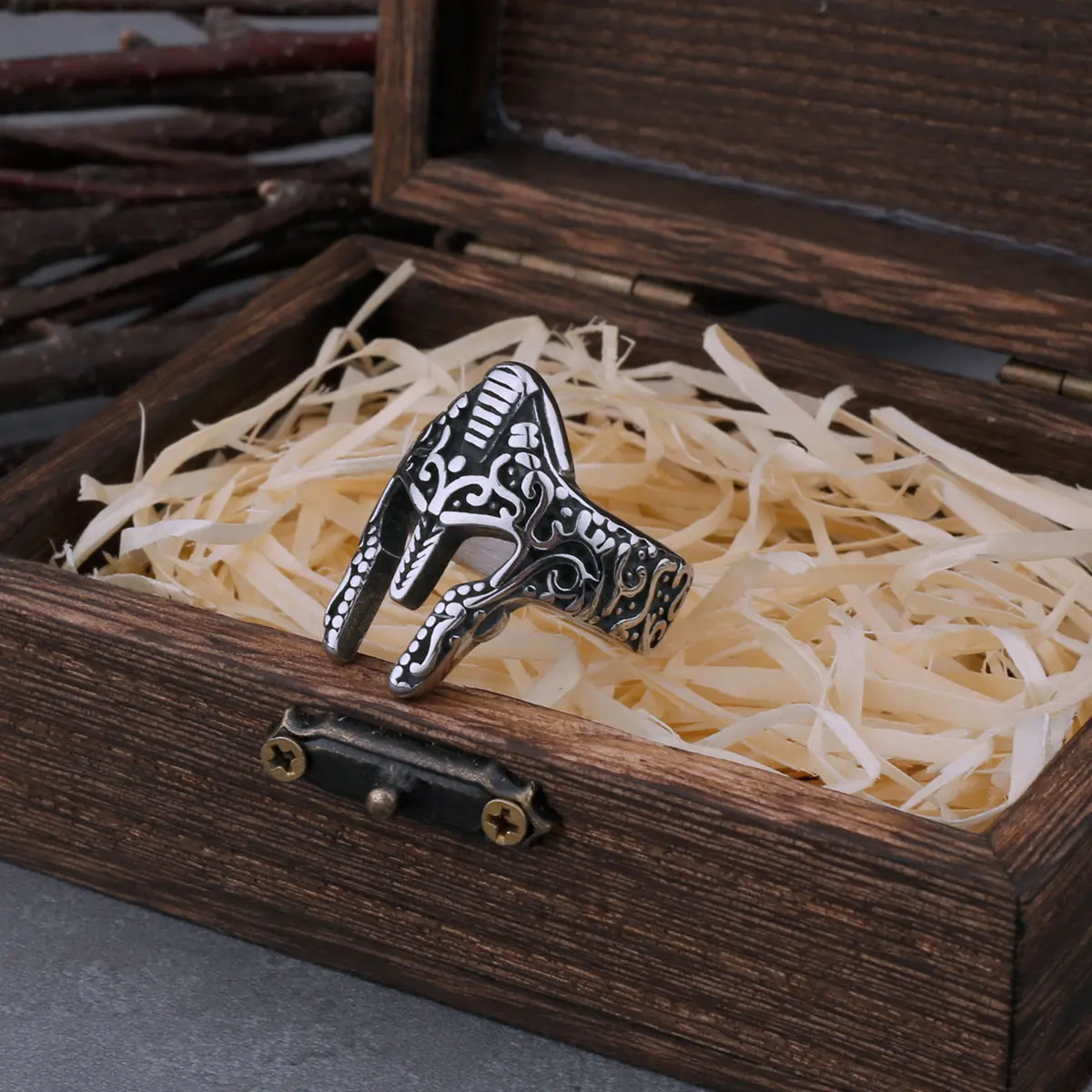 Anillo de máscara de Guerrero espartano Retro para hombre, anillo de máscara de Guerrero Simple clásico, estilo callejero, joyería de motorista de acero inoxidable, regalo