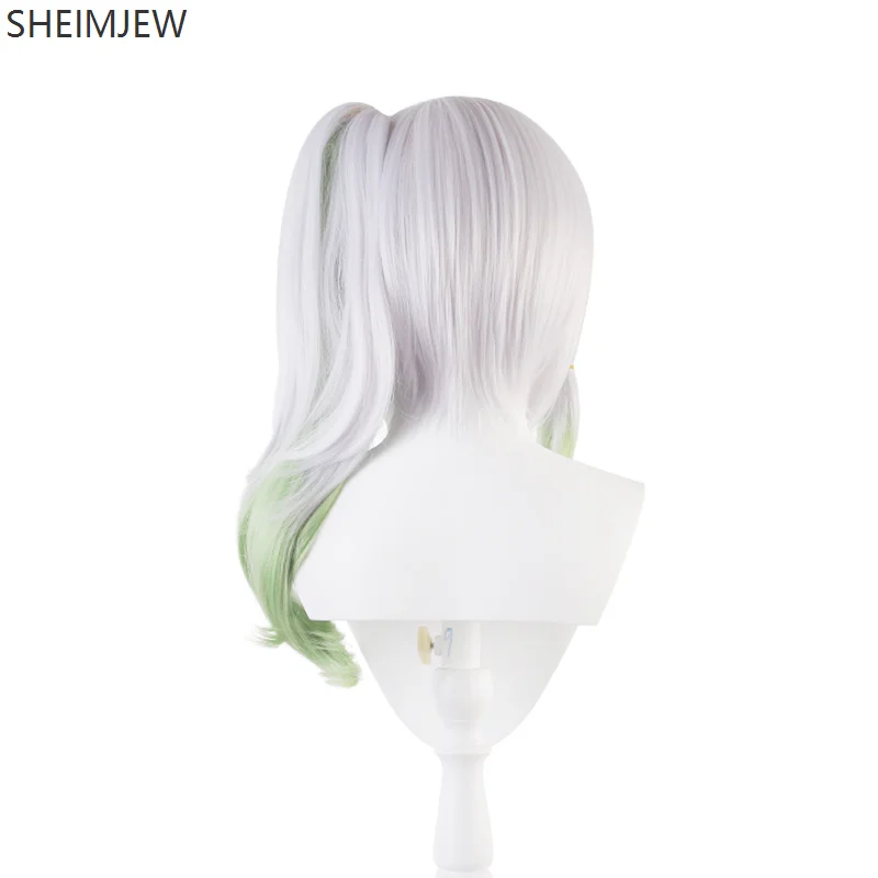 Game Short Hair Role Playing Silver White Gradient Green Hair Heat Resistant Synthetic Hair Women Halloween Ponytail Wig