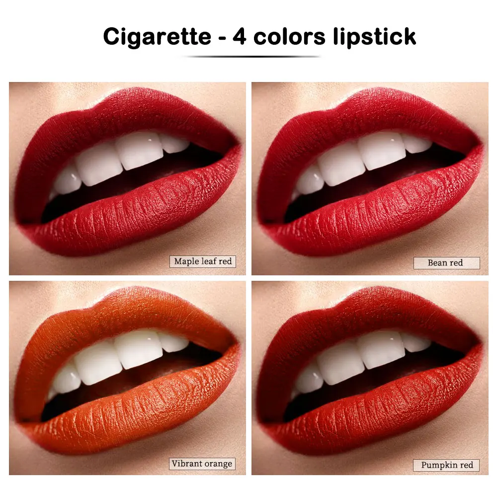 4 Colors Makeup Lipstick Cosmetics Lipstick Set Lip Tint Lip Gloss Waterproof Matte Long Lasting Make Up Pomade Red Orange