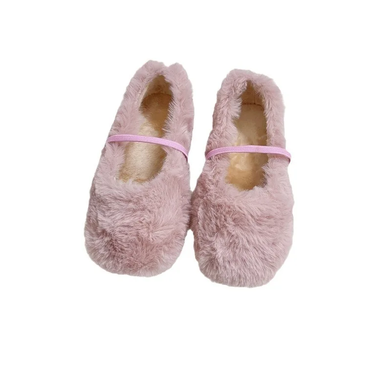 Furry Girls Shoes Soft Sole Comfortable Ballet Flats Elegant Plush Shallow Kids Princess Shoes Versatile Child Mary Janes 여아구두