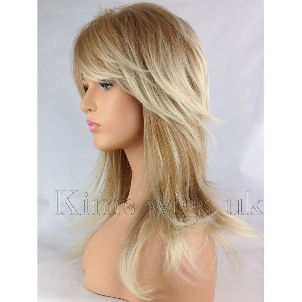 FULL WOMENS LADIES HAIR WIG 2 TONE BLONDE FLICK & LAYERED LONG B95 KIMS WIGS UK