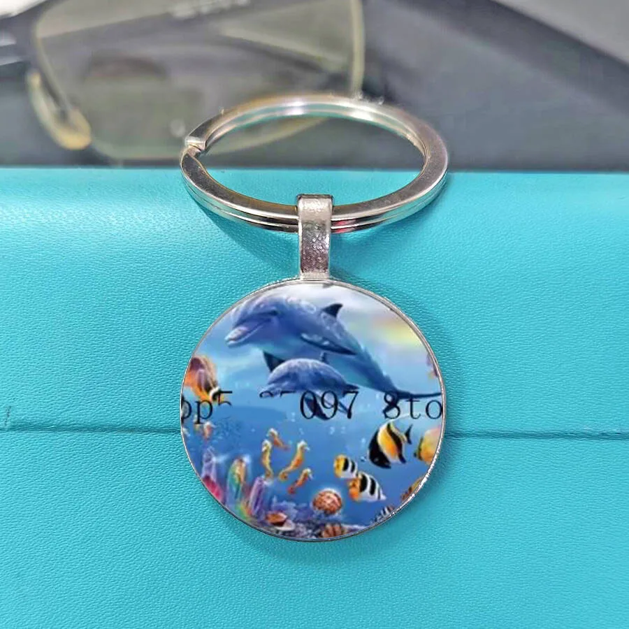 Full Moon Dolphin Playing on the Sea Scene Pattern Couple sisters Key Ring Low profile Business