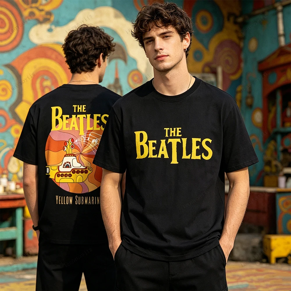 The Beatles Black Rock Band T-shirt Men's T-Shirt Y2k Street Fashion Streetwear High Quality Cotton Tops Autumn Fashion Sports