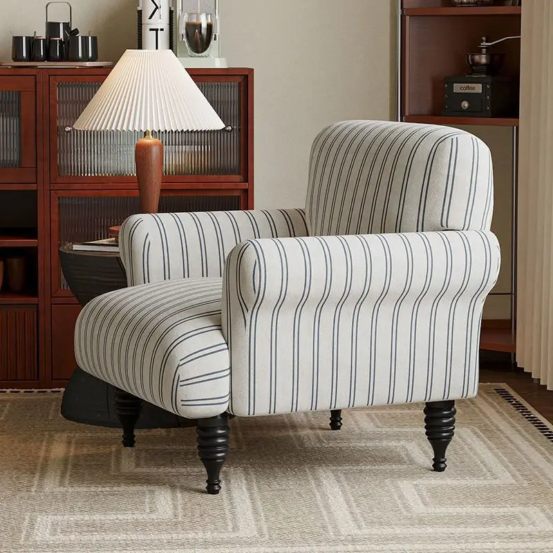 

Chic French Retro Single Armchair, Timeless Wabi-Sabi Design Cotton Linen Seating for Cozy Living Rooms & Tiny Homes