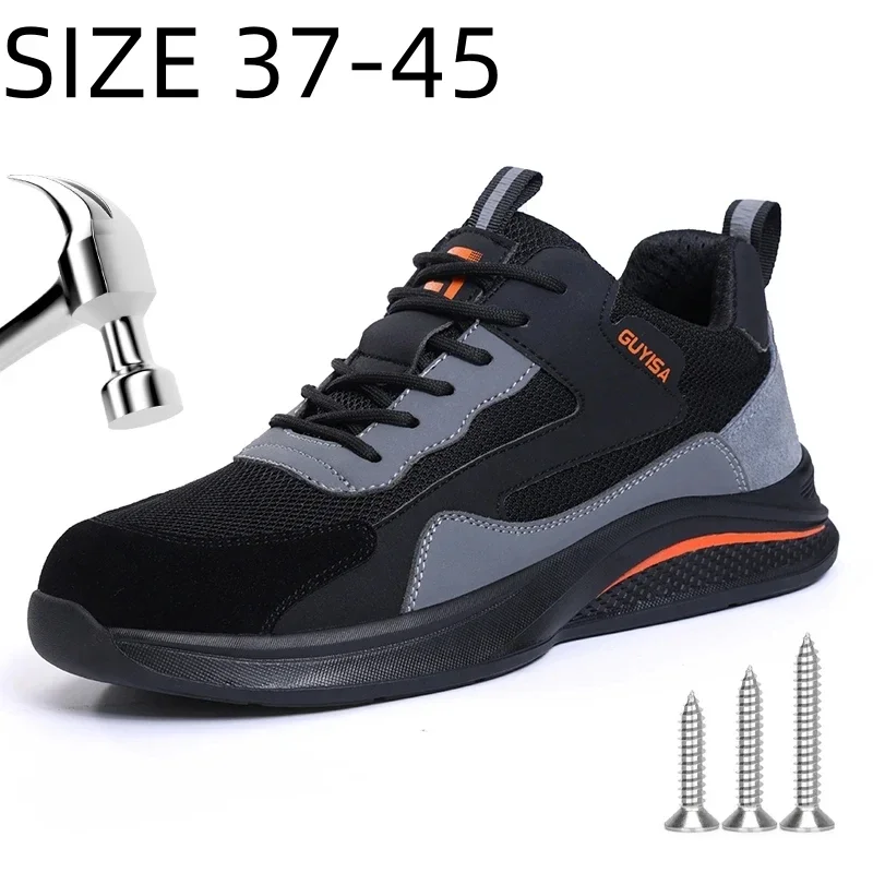 

GUYISA Men Safety Shoes Steel Toe Soft Anti Smashing and Anti Stabbing Protection Work Safety Boots Men Sneakers Big Size 37-45