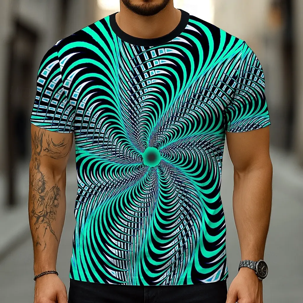 Men's Geometric Optical Illusion T-Shirt Novelty 3D Short Sleeve t shirt Fashion Streetwear Casual Crew Neck Top Summer Clothing