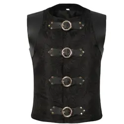 Steampunk Vest Men Suit Gilet Homme Black Belt Buckle & Lace Up Sleeveless Waistcoat Jacket Victorian Gothic Vintage Corset Vest