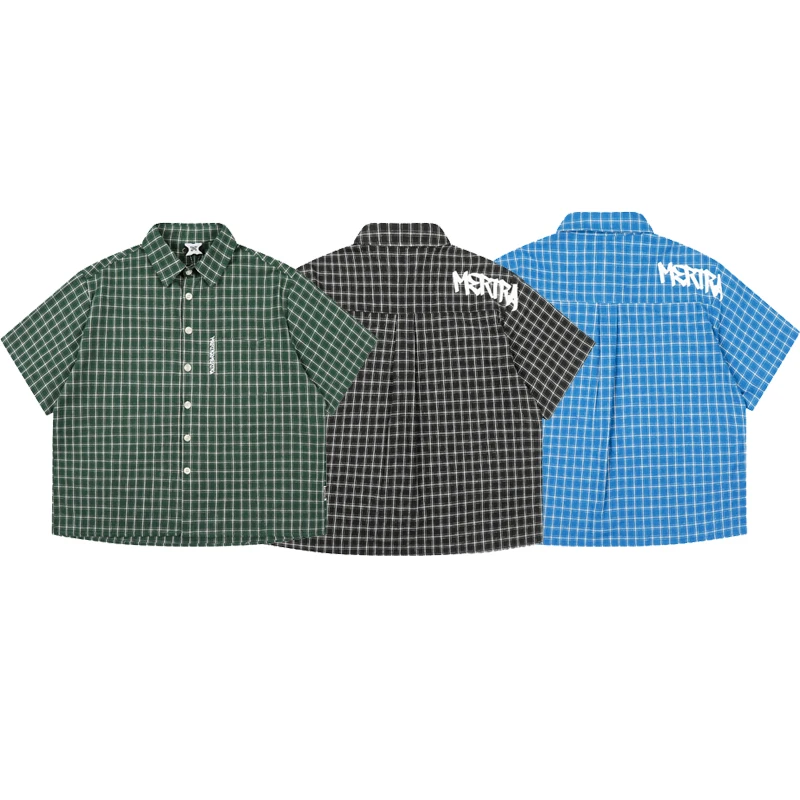 

Рубашки Mertra, универсальные клетчатые топы, футболки с вышивкой и логотипом, трендовые универсальные рубашки с короткими рукавами для мужчин и женщин