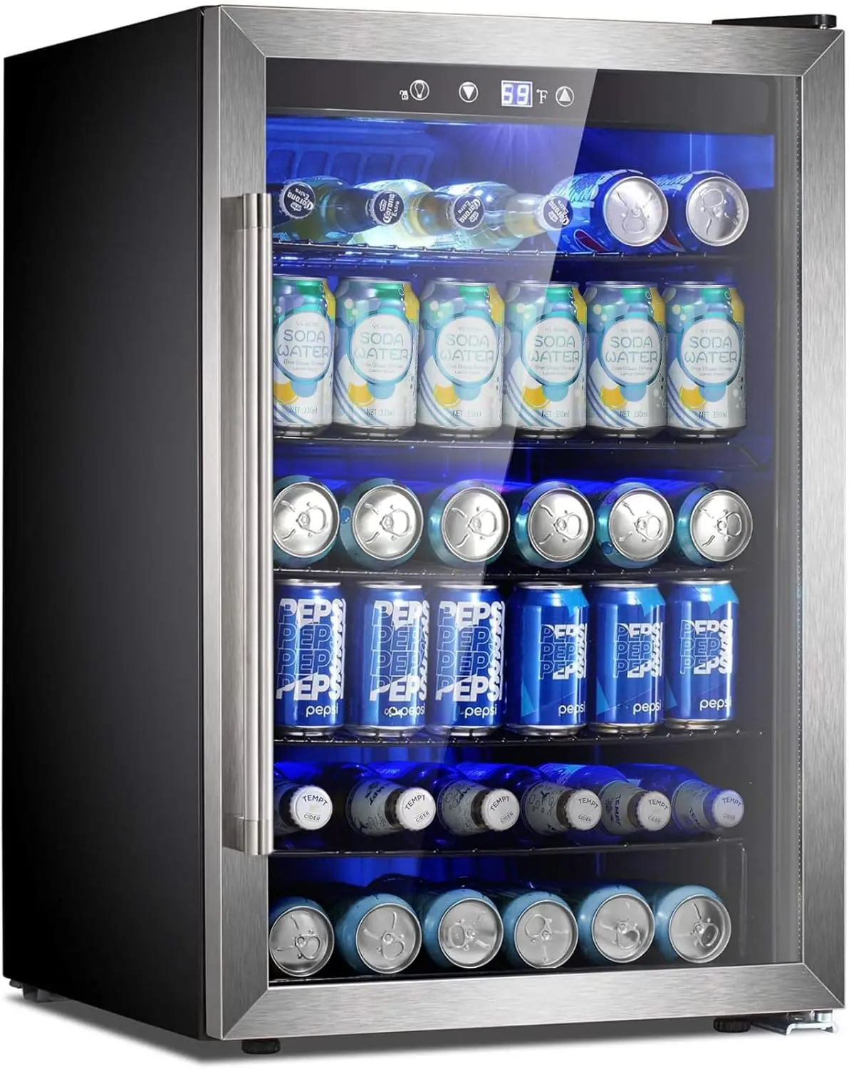 Refrigerador y enfriador de bebidas de 4,5 pies cúbicos, puerta de cristal para mini frigorífico de 145 latas, pantalla digital de temperatura para refrescos, cervezas o