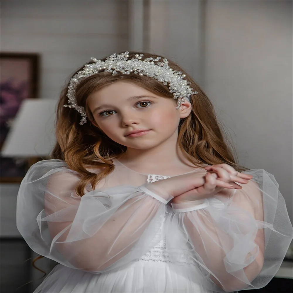 Robe à fleurs en tulle blanc pour filles, en dentelle perlée, pour mariage, pour fête d'anniversaire, cadeau pour enfant