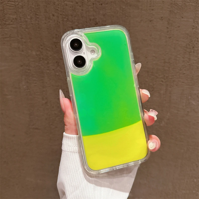 Luminous Moving Sand Phone Case 16 Pro Cover for iPhone 15 14/13 Pro Max Shell Glow in Dark Liquid Glitter Quicksand Hard Fundas