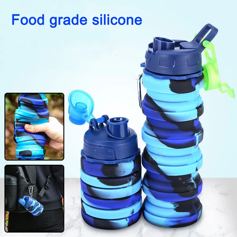 500ML Fitness Sports Water Bottle Silicone Collapsible Drinking Cup Outdoor Travel Climbing Bicycle Bottle Camouflage Kettle