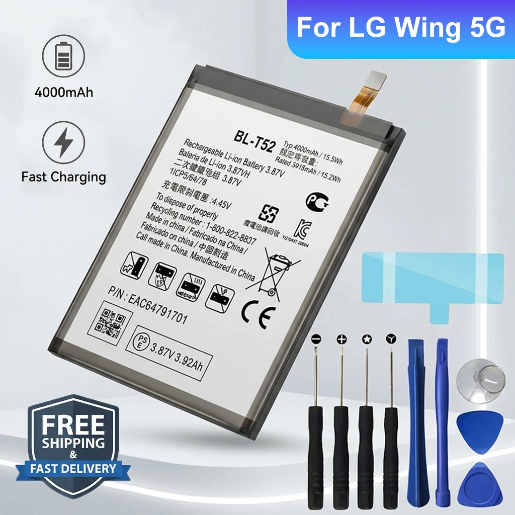 

For LG Wing 5G LM-F100 LM-F100N LM-F100V BL-T52 Replacement Battery BL-T52 High Capacity Mobile Phone Bateria