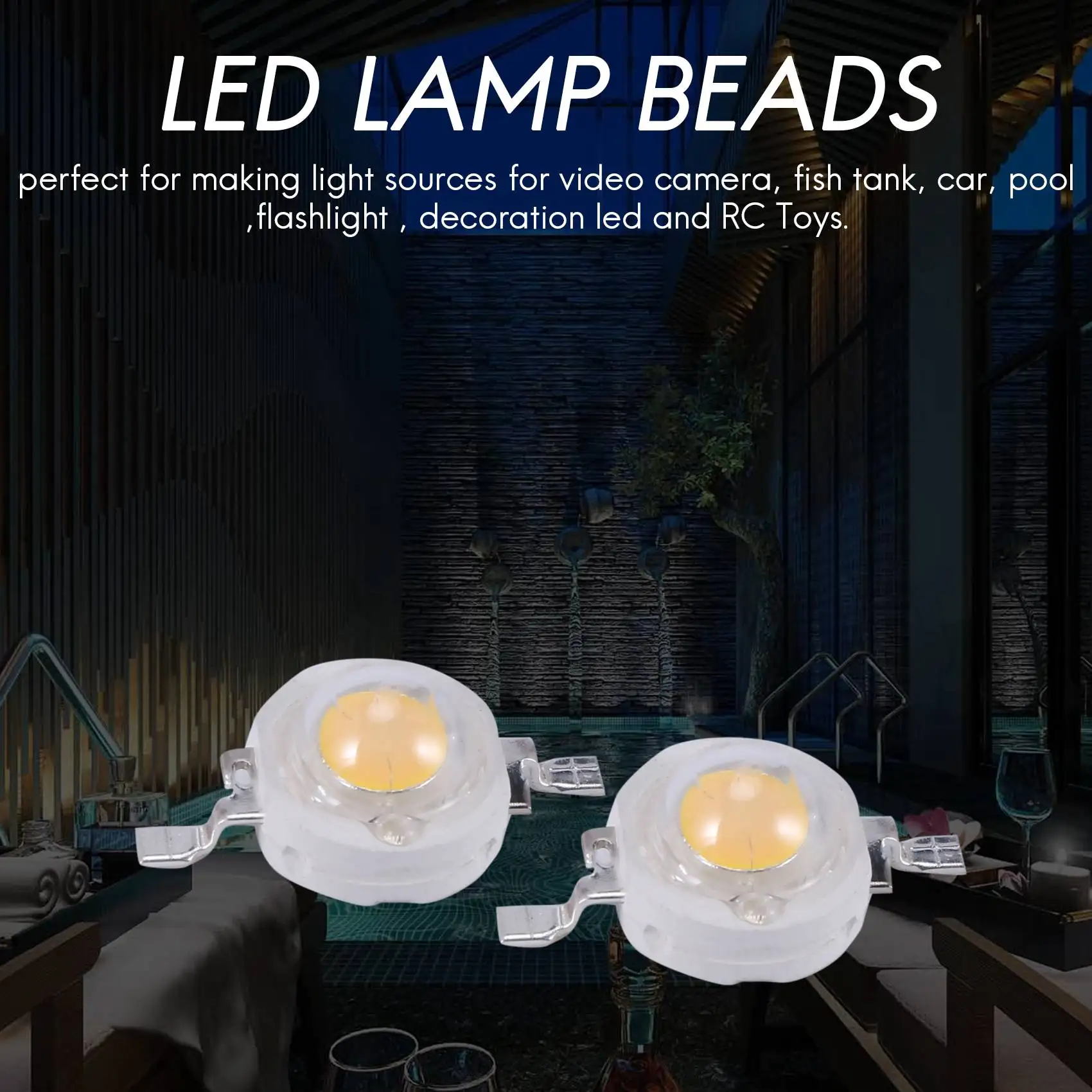 따뜻한 흰색 LED 비드 이미터, 고출력 2 핀, 3W, 100-110Lm, 10 개