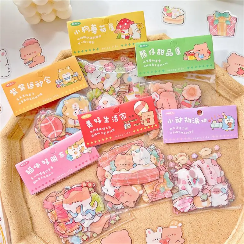 46 PCs/Pack Kawaii Cute Stickers Cartoon Animal Notebook DIY Decorative Stickers Scrapbooking Planner Decorative Stationery