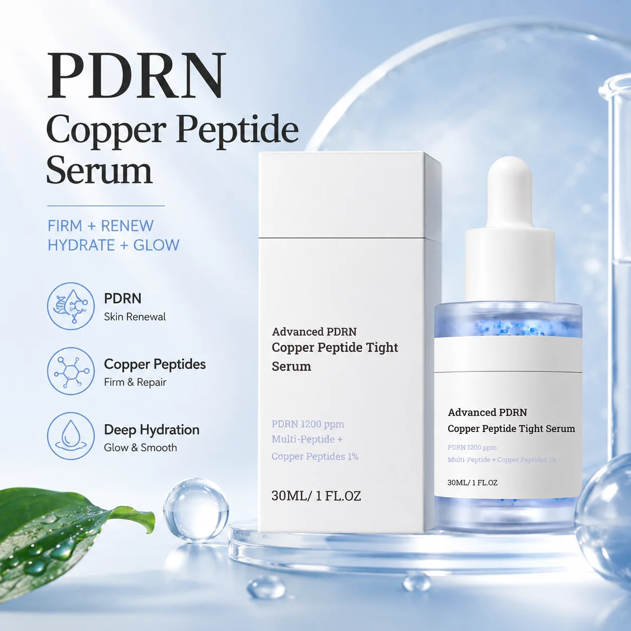 PDRN Copper Peptide Face Serum Enhance Skin Elasticity Lasting Glow Deep Repair Barrier Hydrating Collagen Hyaluronic Acid Serum