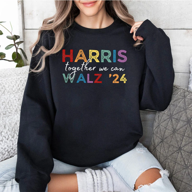 Harris Walz 2024 Letter Print Sweatshirt Women Street Long Sleeve Pullover Loose Crew Neck Tracksuit Harris Walz Female Clothing