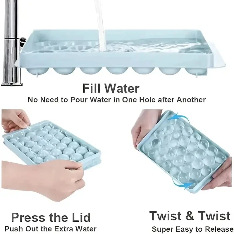 33 Grids Plastic Round Ball Ice Box Round Ice Ball Ice Tray Mold Moulds Ice Ball Maker 3D Round Ice Cube Tray with Lid Plastic