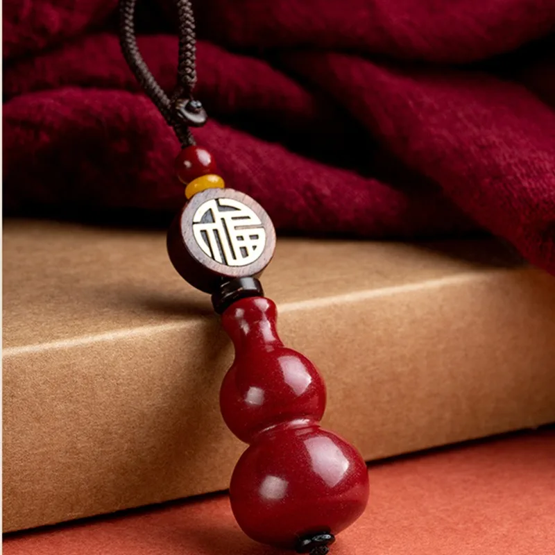 Fashion Cinnabar Calabash Pixiu Key Chain Pendant Backpack Ornament Red Sandalwood Jewellery Healing Luck Gift Backpack Ornament