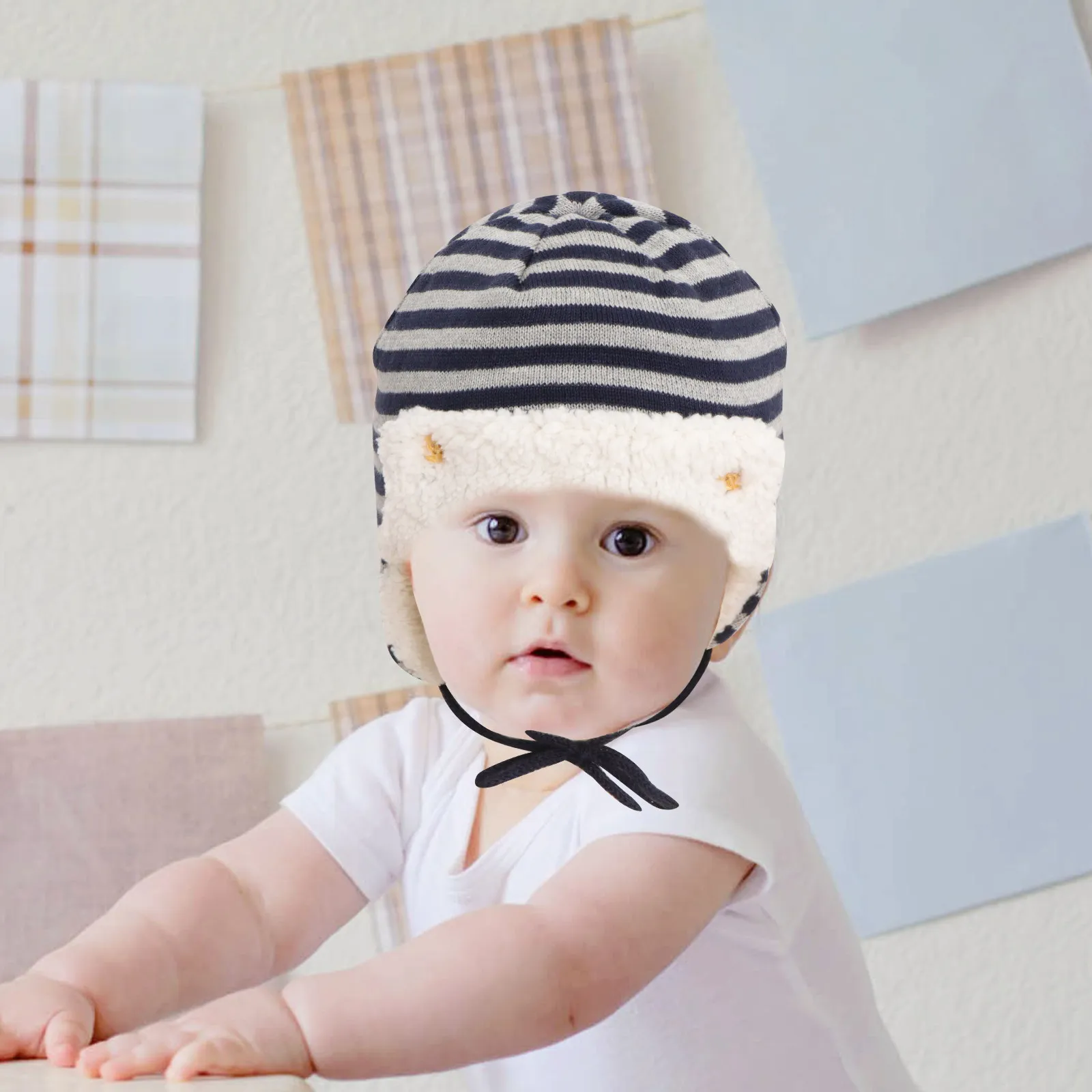 

Handmade Cotton Baby Ear Protection Hat Soft Skin-Friendly Warm Winter Hat for Newborns Toddlers Photography Props Kids Cap