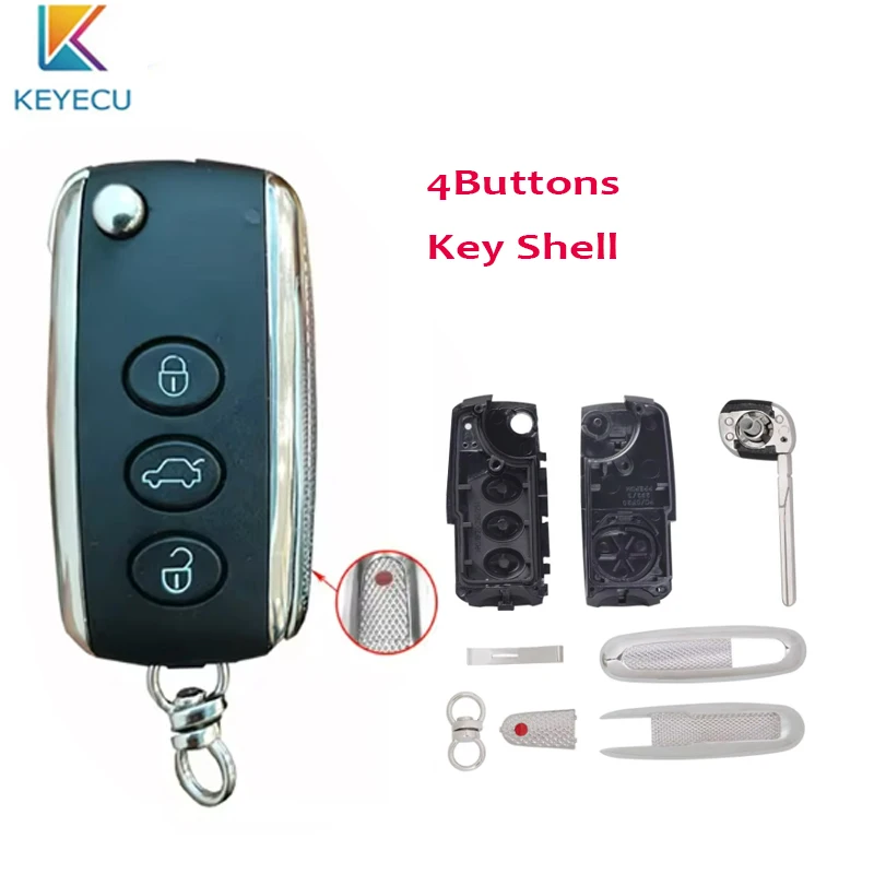 

KEYECU Flip Folding Smart Remote Key Shell Case Fob for Bentley Continental GT GTC Mulsanne 2004-2016 P/N: KR55WK45032 4Buttons