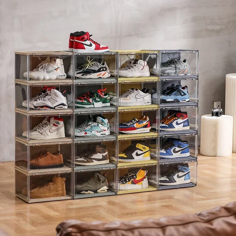 High end, sturdy and durable, acrylic large transparent shoe box, stackable, shoe box storage box, storage cabinet