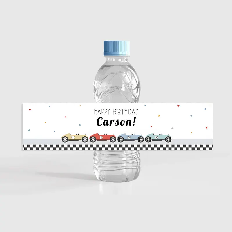 Race Car Birthday Party Decor Bottle Wraps Custom Name Racing Water Bottle Label Personalized Stickers Baby Shower Baptism Party