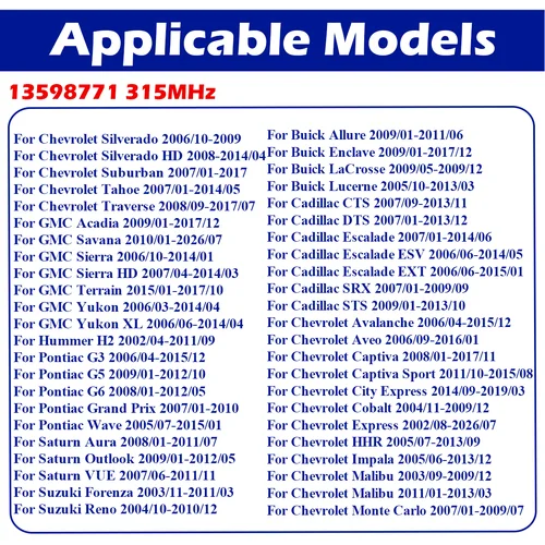 Imagen 2 del producto Sensor de presión de neumáticos TPMS para Chevrolet, Cruze, Malibu, Silverado, Equinox, Impala, Tahoe, GMC, Sierra, Yukon, 13598771, 13598772, 13598773