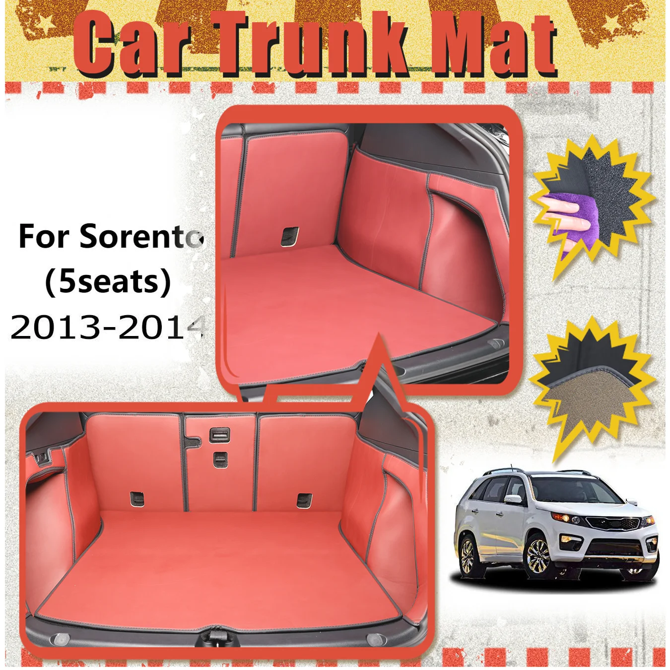 

For KIA For Sorento（5seats） 2013-2014 Car Trunk Mat Full Encirclement thickened three-layer PVC wear-resistant waterproof
