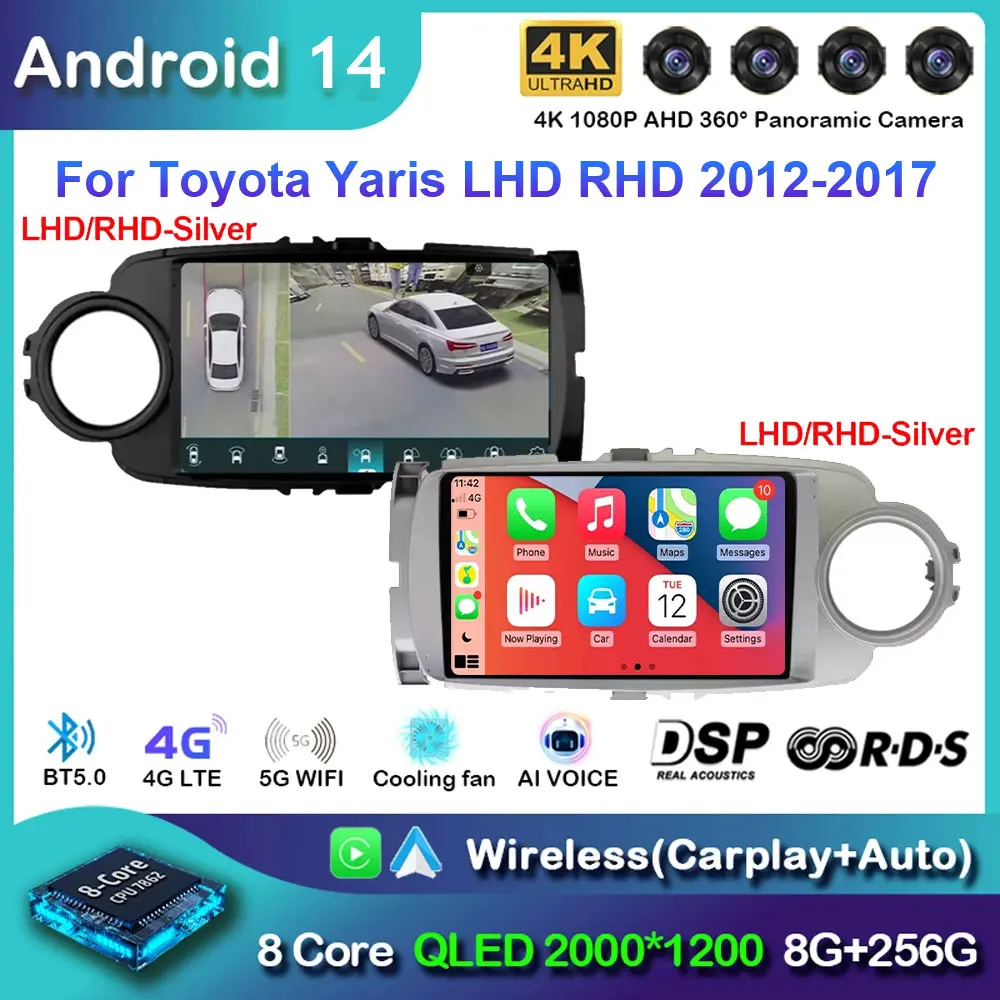 Android 14 Carplay Car Radio For Toyota Yaris 2012 2013 2014 2015 2016 2017 Navigation GPS Multimedia Player stereo wifi BT Auto