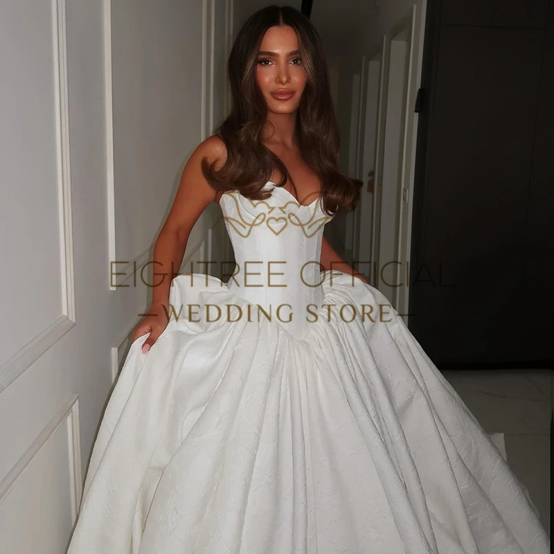 Eightree Elegant A-Line ชุดแต่งงาน Sweetheart ดอกไม้พิมพ์ซาตินชุดเจ้าสาวผู้หญิงงานแต่งงาน Ball Prom Gowns ที่กําหนดเอง