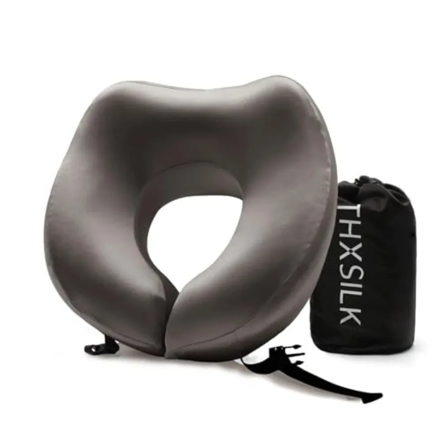 

100% Mulberry Silk Neck Pillow for Traveling and Airplane, Memory Foam Travel Pillow for Neck Support on Car and Flight Sleepin