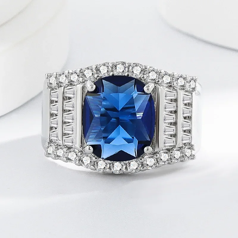 

Мужское кольцо из стерлингового серебра 925 пробы с миниатюрным бриллиантом и синим цирконом, подарок на день рождения, годовщину, свадьбу