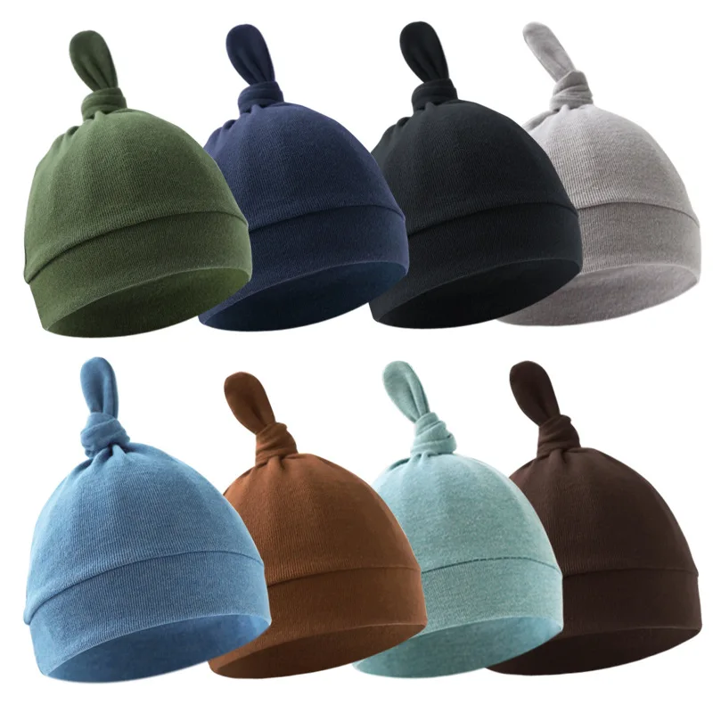 

Spring Summer Solid Baby Single Layer Hat High Quality Pure Cotton Baby Hat Comfortable Breathable Thin Newborn Infant Tail Hat
