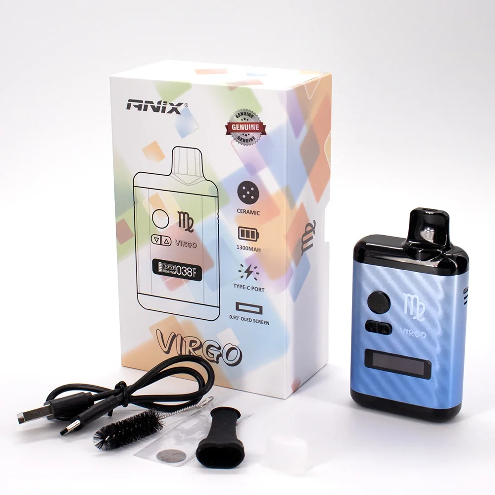 مبخرة عشبية جافة ، مجموعات ANIX VIRGO ، التحكم في درجة الحرارة ، التبغ ، بطارية mAh ، قلم Vape بشاشة OLED ، السجائر الإلكترونية