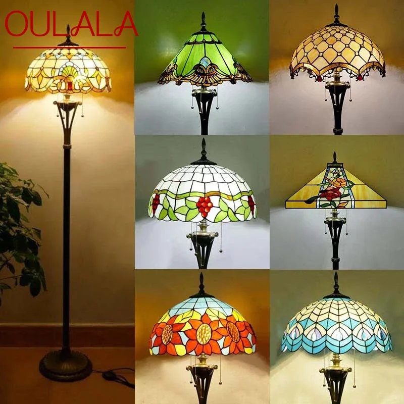 

OULALA Tiffany Floor Lamp American Retro Living Room Bedroom Lamp Country Stained Glass Floor Lamp