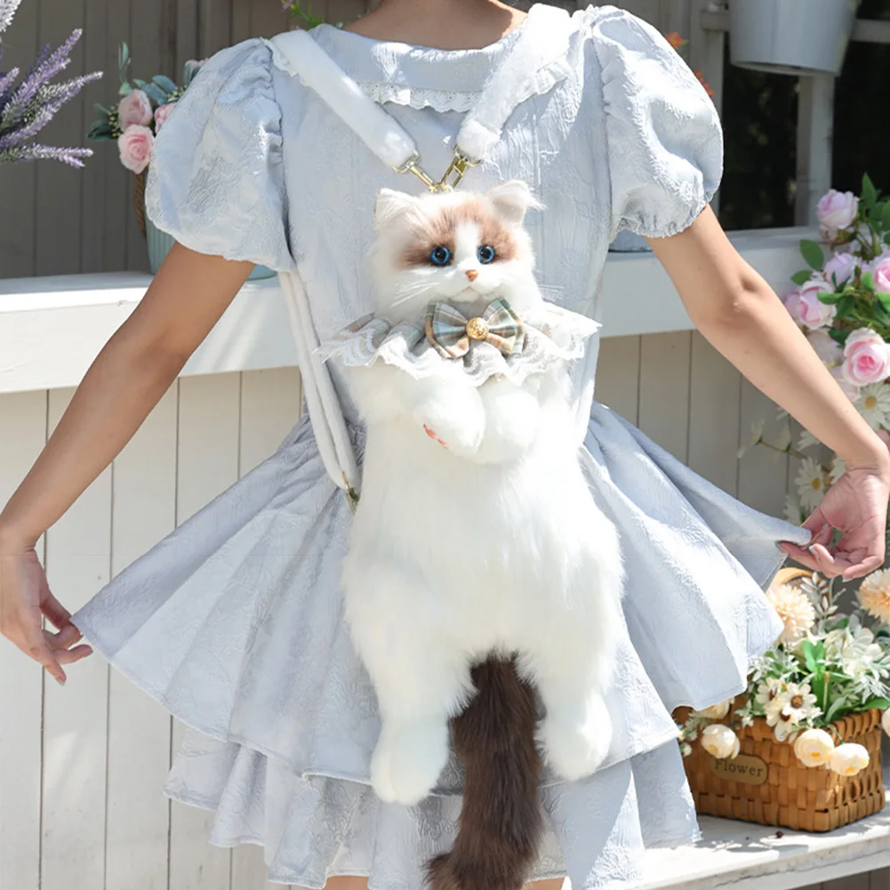 Simulated Cat Shaped Backpack,Kawaii Soft Plush Trendy Backpack Purse,Cute Cat Shoulder Bag For Woman Girls School Bag Gift