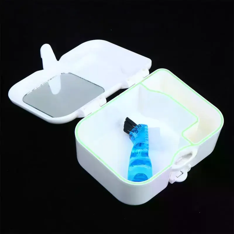 1 Set Denture And Popular Sturdy Box Kit High-Class Storage With Built In Mirror And Cleaning Brush For Daily Use