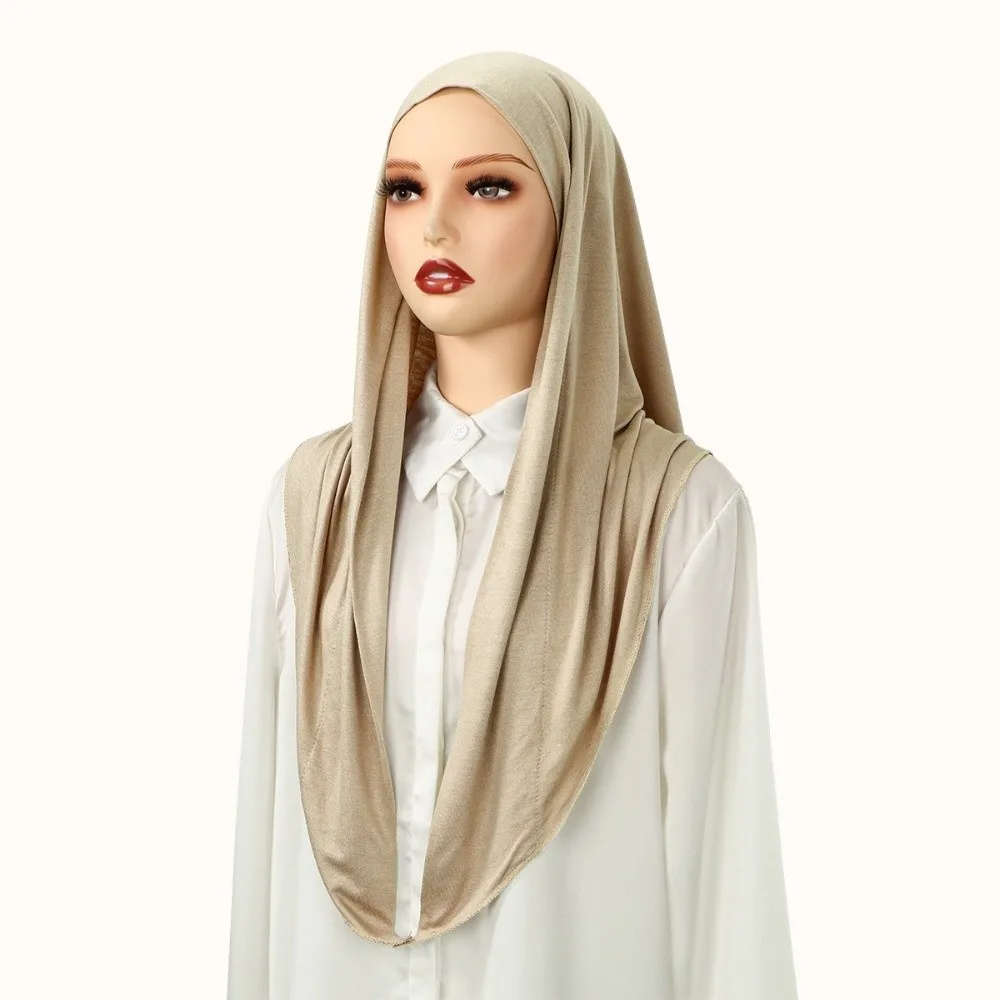 Classic Modal Jersey Instant Hijab Cotton Stretch Wrap-Around Neck Under scarf Breathable Solid Color Turban for Women