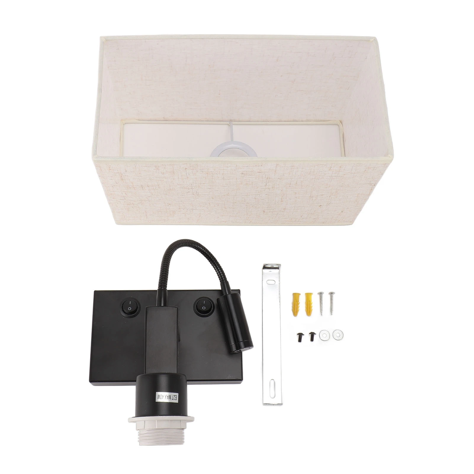 Bedside Wall Lamp LED Black Iron Electroplating Hardwired with Linen Lampshade Bedroom Wall Sconce (Without light source)